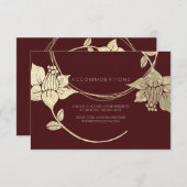 Bourgogne Goud Bloemen Bruiloft Hotel Accommodatie Informatiekaartje (Voorkant / Achterkant)