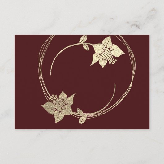 Bourgogne Goud Bloemen Bruiloft Hotel Accommodatie Informatiekaartje (Achterkant)