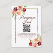 Bourgogne Goud Bloemen Bruiloft Huwelijksreis Fond Informatiekaartje (Voorkant)