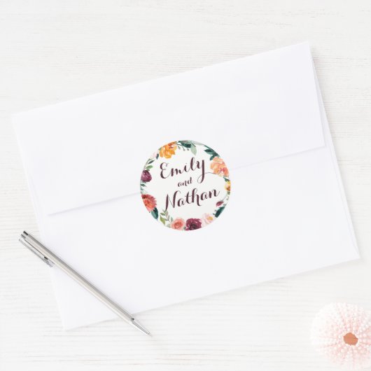 Bourgogne Goud Bloemen Bruiloft Sticker (Envelop)