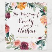 Bourgogne Goud Bloemen Bruiloft van Wijn Label Wijn Etiket (Enkel label)