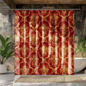 Bourgogne & Goud Bloemen Geometrische Damaskers Douchegordijn