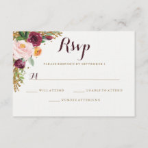 Bourgogne Goud Bloemen Glitter Bruiloft RSVP