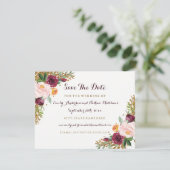 Bourgogne Goud Bloemen Glitter Bruiloft Save The D Date (Staand voorkant)