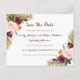 Bourgogne Goud Bloemen Glitter Bruiloft Save The D Save The Date