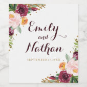 Bourgogne Goud Bloemen Glitter Bruiloft Wijn Label Etiket (Enkel label)