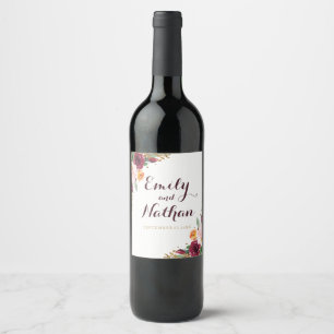 Bourgogne Goud Bloemen Glitter Bruiloft Wijn Label Etiket