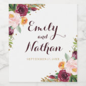 Bourgogne Goud Bloemen Glitter Bruiloft Wijn Label Wijn Etiket (Enkel label)