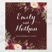 Bourgogne Goud Bloemen Herfst Bruiloft Wijn Label Etiket (Enkel label)