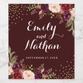 Bourgogne Goud Bloemen Herfst Bruiloft Wijn Label Wijn Etiket (Enkel label)