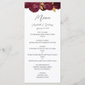 Bourgogne Goud Bloemen Modern Script Bruiloft Menu (Voorkant)
