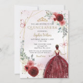 Bourgogne Goud Bloemen Prinses Quinceañera Kaart (Voorkant)
