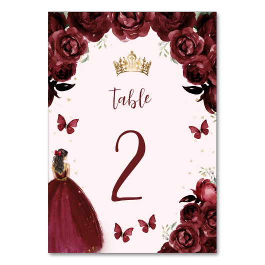 Bourgogne Goud Bloemen Prinses Quinceañera Kaart (Achterkant)