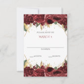 Bourgogne Goud Bloemen Quinceanera RSVP Kaartje (Voorkant)