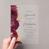 Bourgogne Goud Bloemen Script Bruiloft Acryl Uitnodigingen (Insitu (Draagbaar))