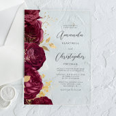 Bourgogne Goud Bloemen Script Bruiloft Acryl Uitnodigingen