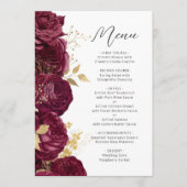 Bourgogne Goud Bloemen Script Bruiloft Menu (Voorkant)