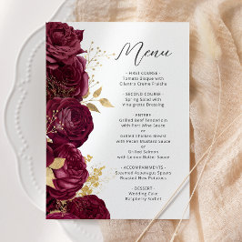 Bourgogne Goud Bloemen Script Bruiloft Menu