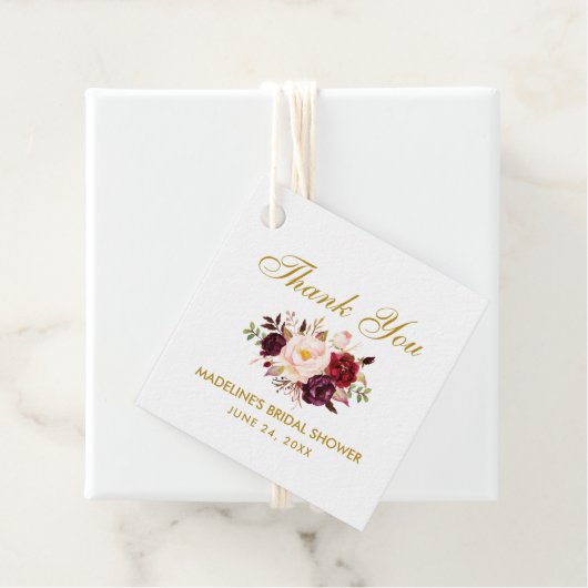 Bourgogne Goud Bloemen Vrijgezellenfeest Dank u Bedankjes Labels (In situ)