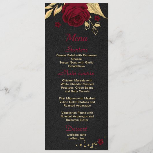 Bourgogne Goud Bloemen Zwart Menu (Voorkant)