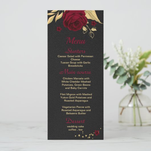 Bourgogne Goud Bloemen Zwart Menu (Staand voorkant)