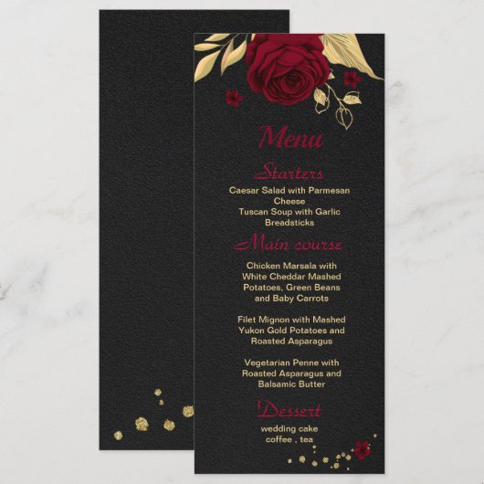 Bourgogne Goud Bloemen Zwart Menu (Voorkant / Achterkant)