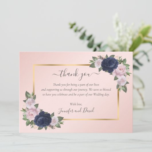 Bourgogne Goud Blush Roze Dank u Kaart (Staand voorkant)