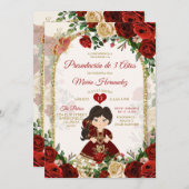 Bourgogne Goud Boho Spaans Meisje Tres Años Flora Kaart (Voorkant / Achterkant)