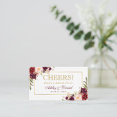 Bourgogne Goud Bruiloft Receptie Drink Ticket Kaar Informatiekaartje (Staand voorkant)