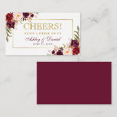 Bourgogne Goud Bruiloft Receptie Drink Ticket Kaar Informatiekaartje (Voorkant / Achterkant)