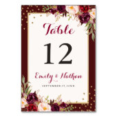 Bourgogne Goud Confetti Bloemen Bruiloft Kaart (Achterkant)