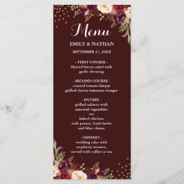 Bourgogne Goud Confetti Bloemen Bruiloft Menu