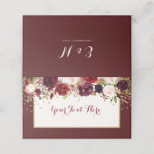Bourgogne Goud Confetti Bloemen Bruiloft Plaatskaartje (Buitenkant ongevouwen)
