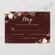 Bourgogne Goud Confetti Bloemen Bruiloft RSVP