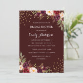 Bourgogne Goud Confetti Bloemen Herfst Vrijgezelle Kaart (Staand voorkant)