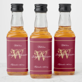 Bourgogne & Goud Elegant Monogram Chique Bruiloft  Likeurfles Etiket