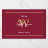 Bourgogne & Goud Elegant Monogram Chique Bruiloft Likeurfles Etiket (Enkel label)