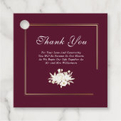 Bourgogne Goud Elegante Bloemen Huwelijk Dank u Bedankjes Labels (Voorkant)