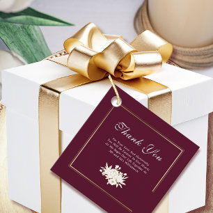 Bourgogne Goud Elegante Bloemen Huwelijk Dank u Bedankjes Labels