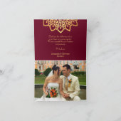 Bourgogne Goud Elegante Fotobruiloft Bedankkaart (Binnen)