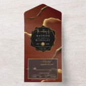 Bourgogne Goud 🌿 Elegante Inky Abstracte bruiloft All In One Uitnodiging (Binnen)