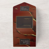 Bourgogne Goud 🌿 Elegante Inky Abstracte bruiloft All In One Uitnodiging (Buitenkant)