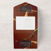 Bourgogne Goud 🌿 Elegante Inky Abstracte bruiloft All In One Uitnodiging (Buitenkant)