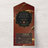 Bourgogne Goud 🌿 Elegante Inky Abstracte bruiloft All In One Uitnodiging (Binnen)