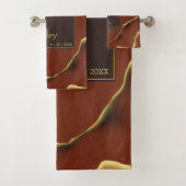 🤵 Bourgogne Goud Elegante Inky Abstracte bruiloft Bad Handdoek (Insitu)