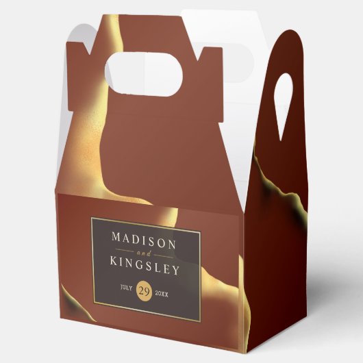 🤵 Bourgogne Goud Elegante Inky Abstracte bruiloft Bedankdoosjes (Geopend)