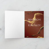 🤵 Bourgogne Goud Elegante Inky Abstracte bruiloft Bedankkaart (Binnen)