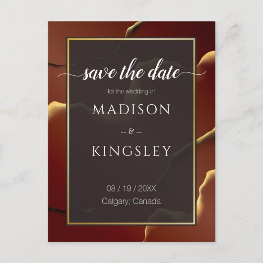 🤵 Bourgogne Goud Elegante Inky Abstracte bruiloft Briefkaart (Voorkant)