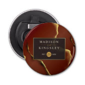 🤵 Bourgogne Goud Elegante Inky Abstracte bruiloft Button Flesopener (Voorkant)