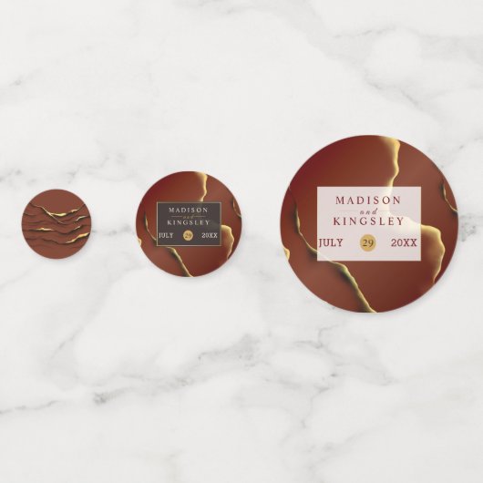 🤵 Bourgogne Goud Elegante Inky Abstracte bruiloft Confetti (Voorkanten)